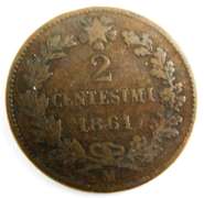 1861 Italian 2 Centesimi Coin