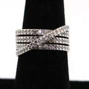 14kt White Gold Quadruple Row Diamond Ring with abstract diagonal fourth row