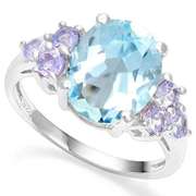4.06 CT BABY SWISS BLUE TOPAZ & 2/3 CT TANZANITE 925 STERLING SILVER COCKTAIL RING