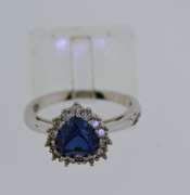 Sterling Silver CZ Heart Shape Blue Sapphire Ring