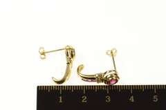 14K Yellow Gold Ruby Diamond Accent Curved Bar Statement Earrings