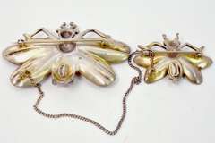Interesting Double Bug Chained Pins in Sterling Silver
