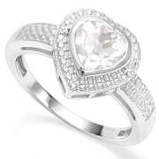 925 STERLING SILVER HS 7MM WHITE TOPAZ & DIAMOND WOMEN RING
