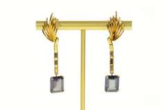 18K Yellow Gold Ornate Retro Amethyst Dangle Screw Back Earrings