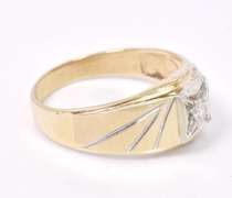 Brilliantly Textured Mens Ring in 14K Two Tone Gold and Diamonds