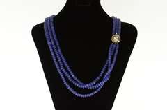 14K Yellow Gold Tanzanite Diamond Pearl Clasp Layered Opera Necklace