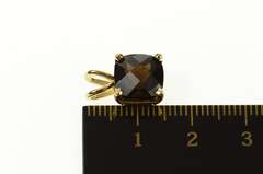 14K Yellow Gold Square Cushion Faceted Smoky Qurartz Pendant