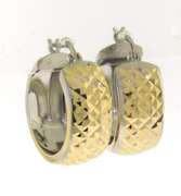 Gorgeous Tow Tone Gold Diamond Cut Hoop Earrings