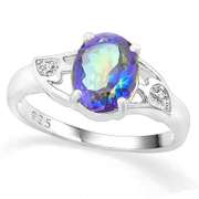 LOVELY ! 2 CARAT OCEAN MYSTIC GEMSTONE & DIAMOND 925 STERLING SILVER RING