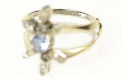 14K White Gold Diamond Flower Syn. Blue Topaz Statement Ring