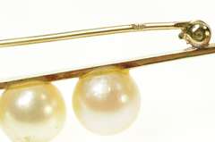 14K Yellow Gold Classic Pearl Accented Bar Statement Pin/Brooch