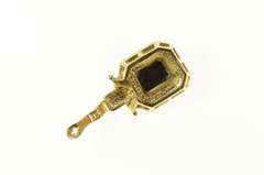 14K Yellow Gold Carved Black Onyx Cameo Ornate Statement Pendant