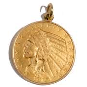 1915 Half Eagle $ 5 Indian in 14 K Bezel