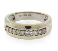 14k white gold diamond band ring with shared prong setting