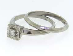 Vintage  White Gold apx .25ct Wedding Set