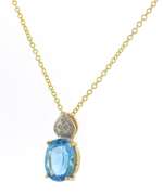 Fabulous Blue Topaz and Diamond Pendant on Chain w Matching Earrings