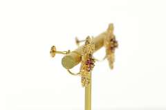 14K Yellow Gold 1960's Nat. Ruby Filigree Flower Screw Back Earrings