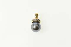 14K Yellow Gold Grey Pearl Diamond Accent Statement Pendant