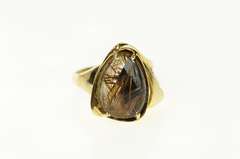 14K Yellow Gold Oval Rutilated Quartz Cabochon Statement Ring