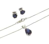 Set of Synthetic Alexandrite Pear Shaped Pendant and Earrings