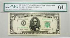 Crisp Exceptional 1950C $5 Star Note FRB Minneapolis PMG 64 EPQ!
