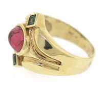 Powerful Yellow Gold Oval Cabochon Shaped Pink Tourmaline Cocktail Ring
