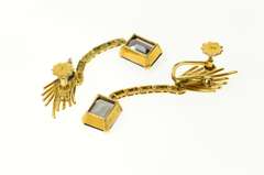 18K Yellow Gold Ornate Retro Amethyst Dangle Screw Back Earrings