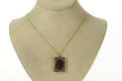 Gold Filled Retro Black Onyx Cameo Book Photo Locket Charm/Pendant