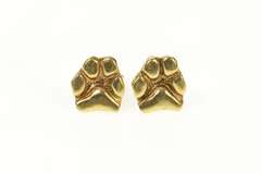 14K Yellow Gold Animal Paw Print Dog Wolf Stud Earrings
