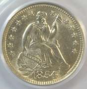 Basically BU 1854 Arrows Liberty Seated Half Dime. PCGS AU55