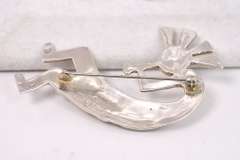 Signed Native American Man with Flute Pin in Sterling Silver