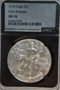 Perfect NGC MS70 graded 2018 $1 Eagle. Early Releases