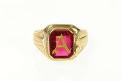 10K Yellow Gold 1930's A Monogram Letter Syn. Ruby Men's Ring