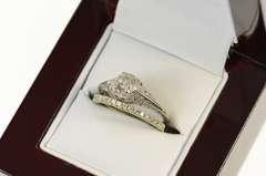 18K Yellow Gold Art Deco Diamond Engagement Bridal Set Ring