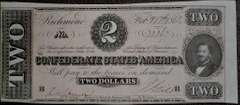February 17th 1864 Richmond, VA Confederate States Of America Two Dollars. Uncirculated.