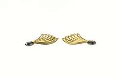 14K Yellow Gold Marquise Sapphire Fanned Wing Drop Earrings