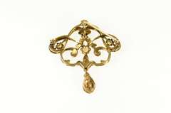 14K Yellow Gold Victorian Opal Seed Pearl Ornate Elaborate Pin/Brooch