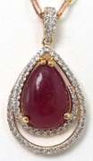 Juicy Massive 11.00CTS Pear Cabochon Cut Natural Star Ruby & White Sapphire Necklace in Sterling Silver