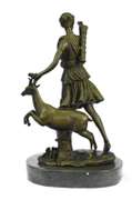 Mythical Diana the Hunter with Stag Deer Bronze Sculpture