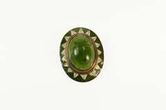 14K Yellow Gold Ornate Green Agate Scarab Enamel Detail Charm/Pendant