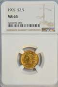 Super Gem BU 1905 US $2.50 Liberty Gold Piece. NGC MS65