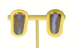 14K Yellow Gold Oval Natural Black Opal French Clip Earrings
