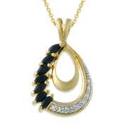 18K Gold over Silver Diamond Accented Sapphire Teardrop Pendant