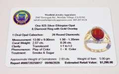 Fabulous 2.57CTS Ethiopian Opal Set in Gold Plated Sterling Silver Ring With .26CTW of Accenting Diamonds