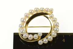 14K Yellow Gold Mikimoto Pearl Retro Swirl Statement Pin/Brooch