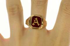 10K Yellow Gold 1930's A Monogram Letter Syn. Ruby Men's Ring