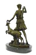Mythical Diana the Hunter with Stag Deer Bronze Sculpture