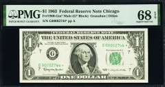 Superb Gem Crisp 1963 $1 Star Note FRB Chicago PMG 68 EPQ!
