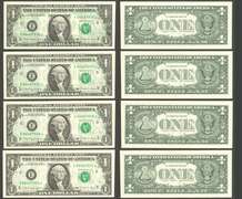 $1 1988-A FRN Offset Error Back on Face Dark 4 Notes Choice Crisp Uncirculated