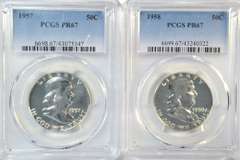 1957 & 1958 Superb Gem Proof Franklin Halves. PCGS PR67